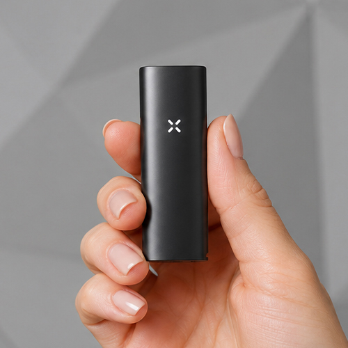 Hand holding a Pax 4 vaporizer.