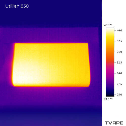 Thermal camera view of Utillian 850 temperature during a session.