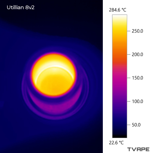 Utillian 8 v2 close up image with a thermal camera of the heating chamber after a session on 270°C