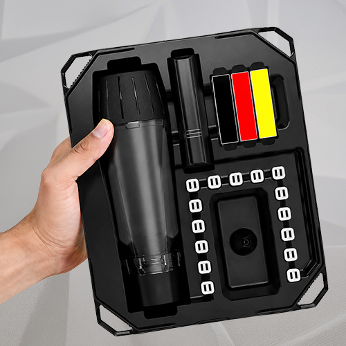 Hand holding a Zeus Arc S Hub vaporizer with complete Kit.