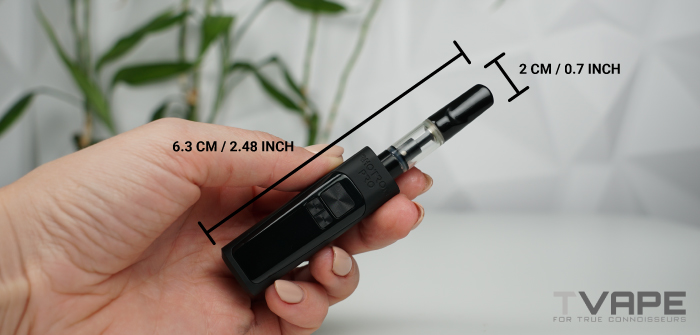 Tronian Rhotron Pro 510 Battery in hand with size measurement on screen