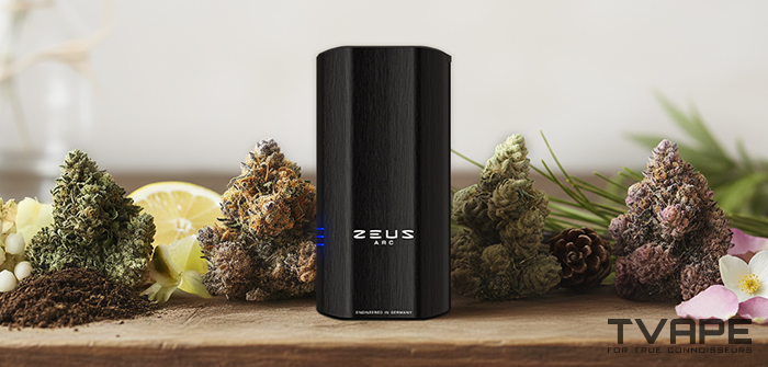 Zeus Arc S2 dry herb vaporizer is situated alongside various cannabis strains