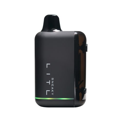 Litl Sneaky 510 thread battery in matte black with a curved, compact shape, green LED indicator, and discreet mouthpiece.