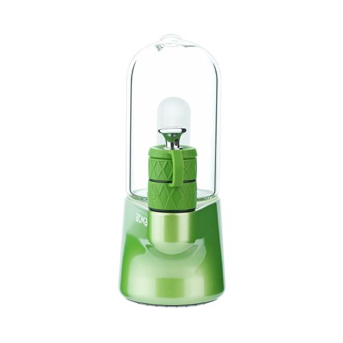 Fully assembled lime BOMB Magloud E Rig with mouthpiece attached, ready for use as a high-performance portable electric dab rig for smooth concentrate hits.