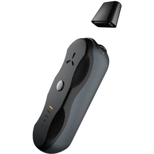 AirVape XS Go with mouthpiece lifted off, showing the loading area and magnetic connection.