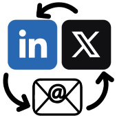 Graphic of LinkedIn, X and email icons with caption 'Subscribers 280,000' indicating total social-and-email followers