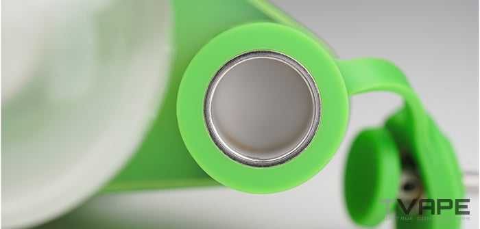 A close-up view of the ceramic chamber of the Bomb Magloud E Rig