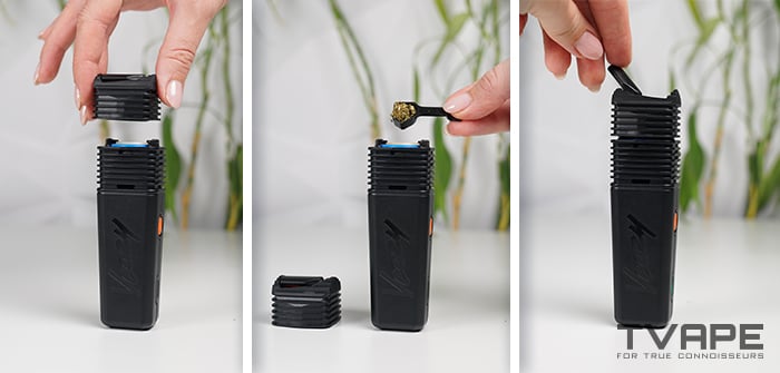 Operation process with the Veazy Vaporizer from Storz and Bickel - dry herb loading into the heating chamber
