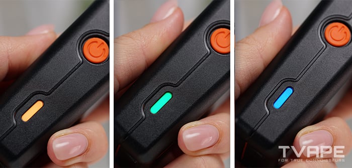 Veazy vaporizer - a close-up of LED indicators that show the selected pre-set temperature setting