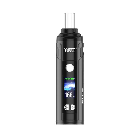 Yocan Hit 2 dry herb vaporizer - front view with LCD color display and buttons for changing temperature settings on front 