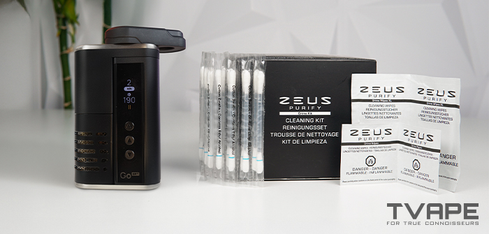 Arizer Go SRT vaporizer is shown with different cleaning accessories